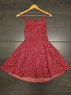 SHEIN Adjustable Red Confetti Heart Print Criss Cross Tie Spaghetti Strap Dress